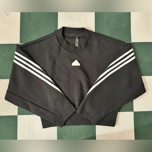 Adidas Future Icons 3-Stripes Sweatshirt Cropped | Black Size XXS | Like New - Picture 1 of 7